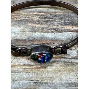 Mexican Foil Opal Glass Sterling Bracelet Bangle 925 Silver Mexico